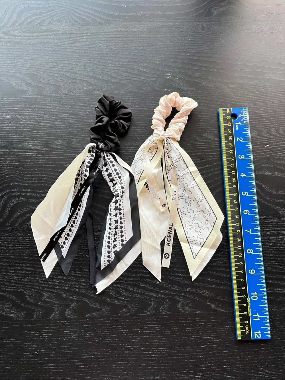 Black and Blush Scarf Scrunchie Hair Ties Set Bow Ribbon Black White Cream Lot